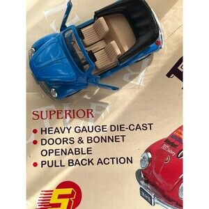 B. Shackman & Co. Blue Diecast Pull Back Convertible Car Opening Doors & Hood